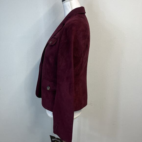 Fourteen Zero Blazer Jacket size Small Burgundy Faux Suede Career Casual Pockets - Picture 6 of 8